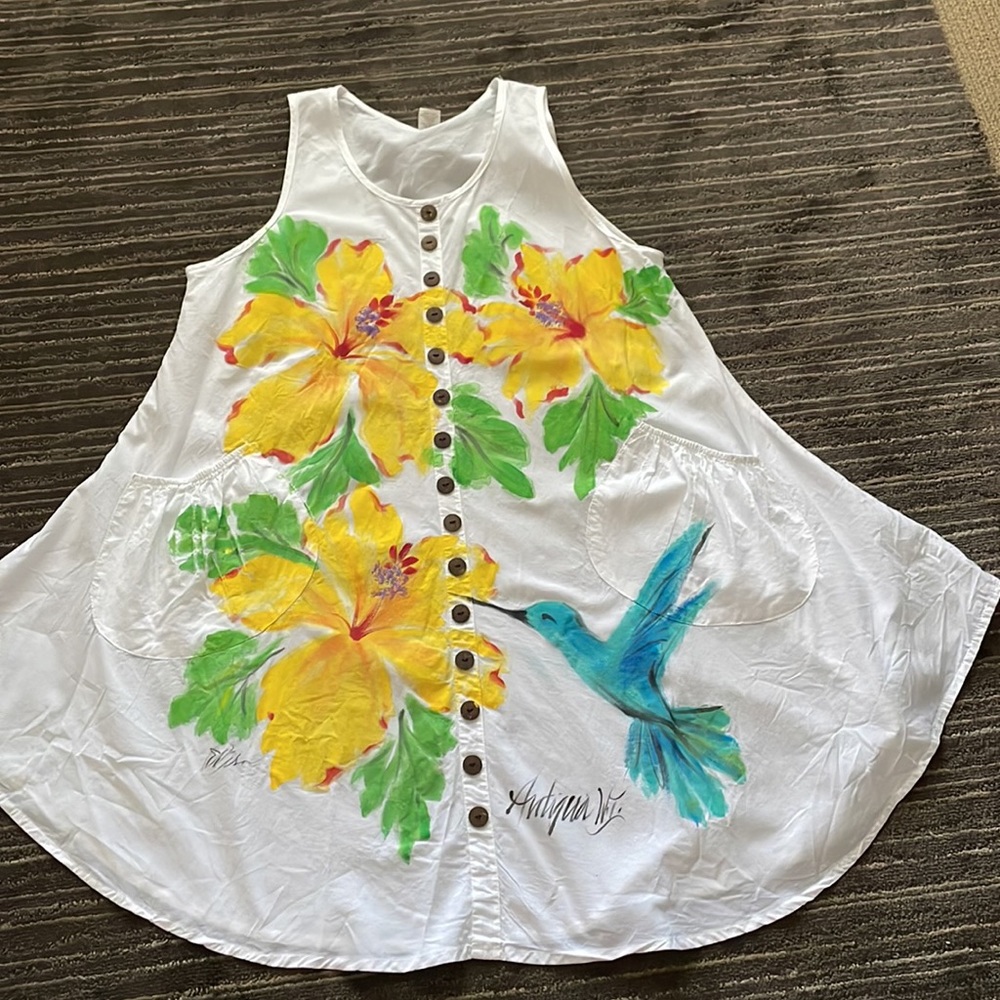 CARIBBEAN YELLOW HIBISCUS BEACH DRESS O/S
